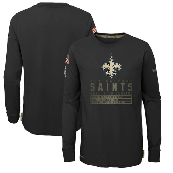 Youth New Orleans Saints Black NFL 2020 Salute To Service Sideline Performance Long Sleeve T-Shirt